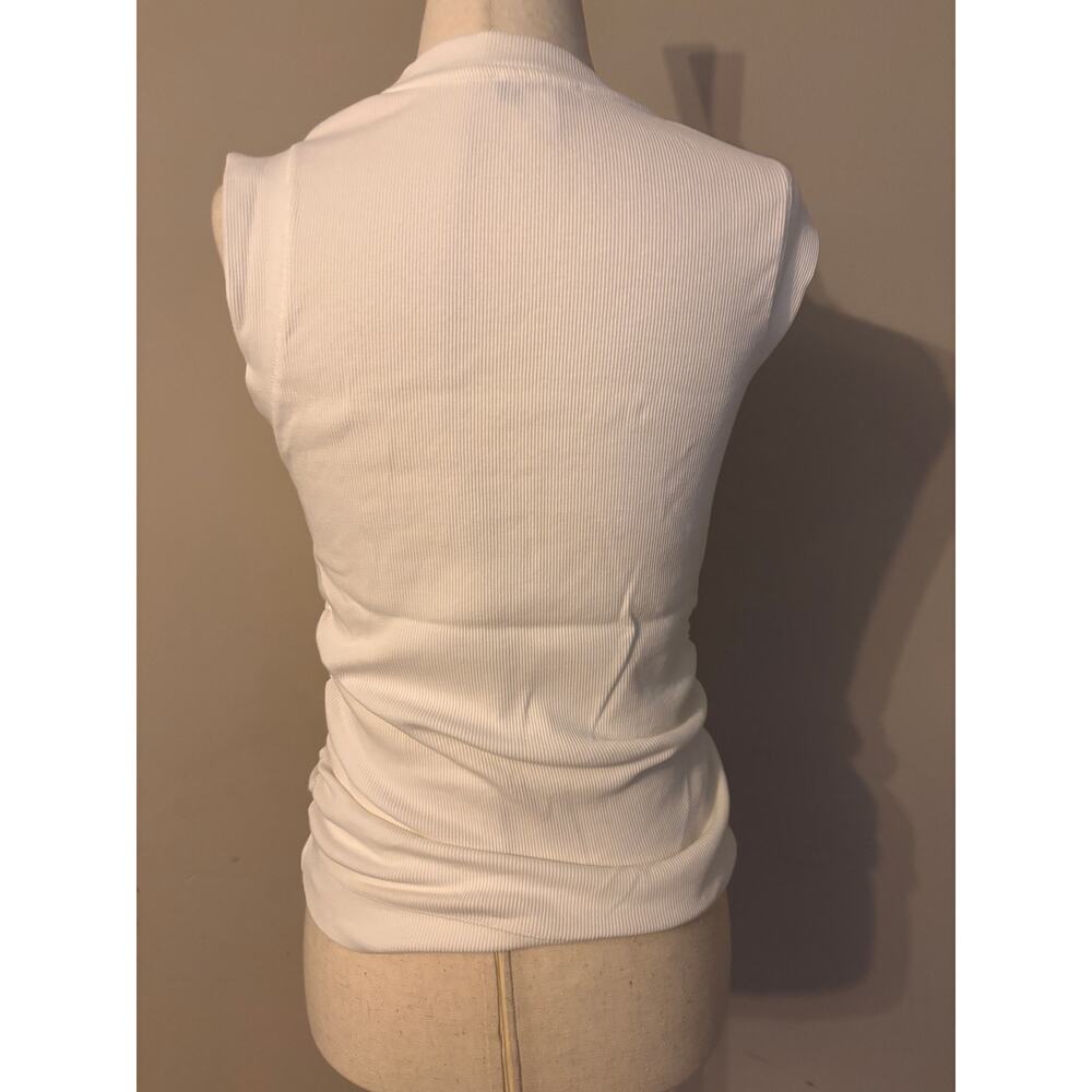 Reiss White Ribbed Ruched Sleeveless Top Size Small - Picture 4 of 5